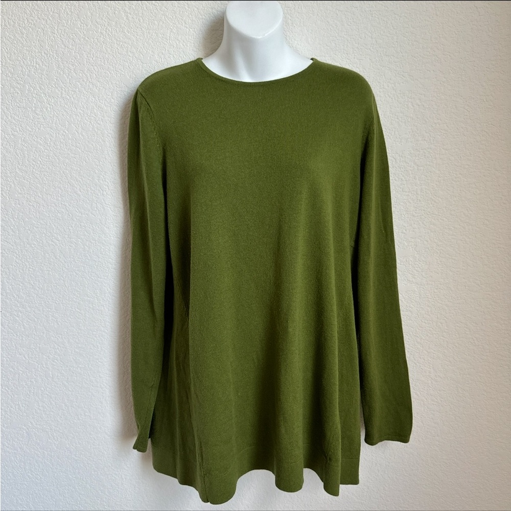 J. Jill Olive Green Long Sleeve Crew Neck Top